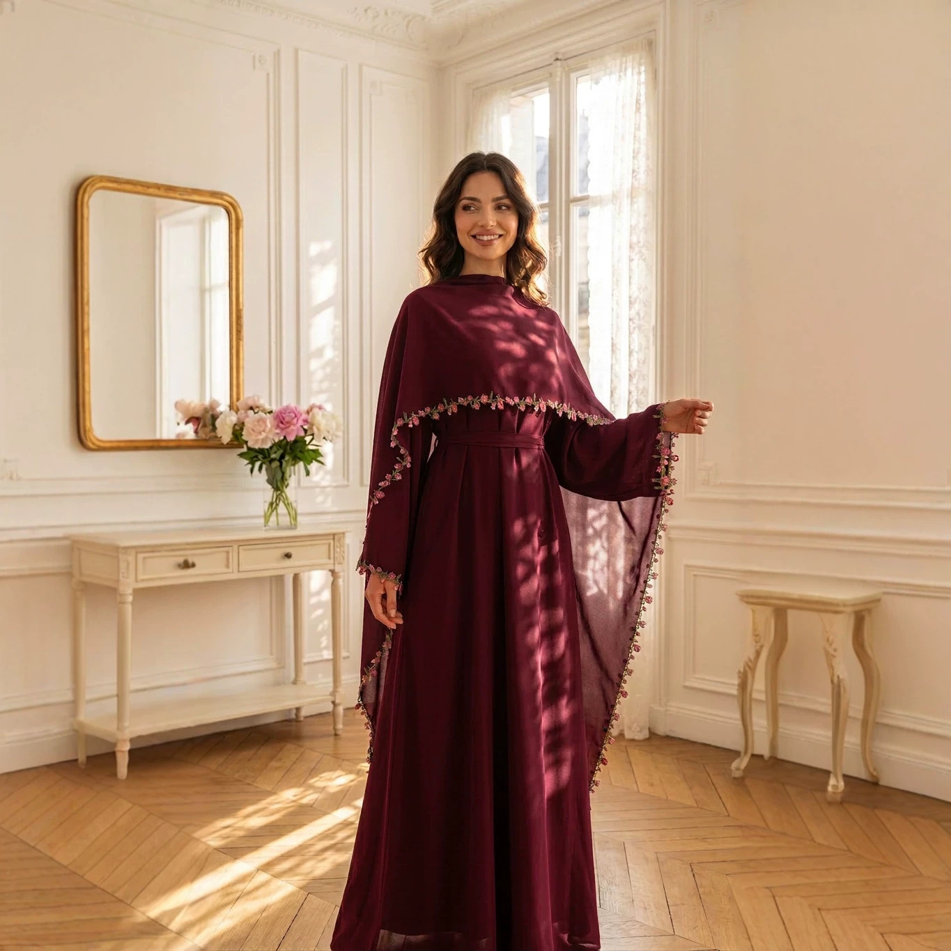 Embroidery Kebaya - エレガントな刺繍アバヤヒジャブドレス、ムスリム女性用セット、ドバイカフタン、トルコケバヤ、カフタンマロカン、女性用ローブ、イスラムジャラビーヤ