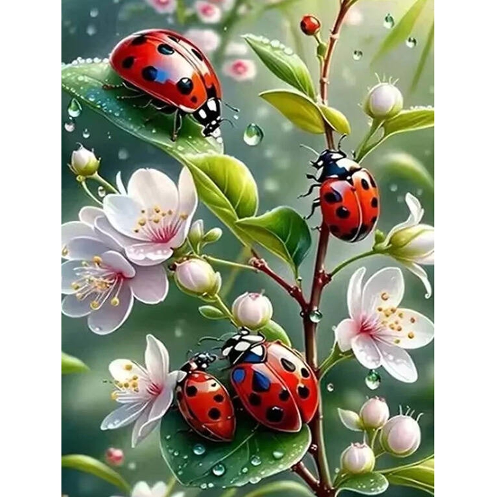 Embroidery Lady Bug - フレームレス、5Dダイヤモンドペインティング、てんとう虫モザイク絵画、ラインストーンダイヤモンド刺繍、動物、フルスクエア/ラウンドドリル、ホームデコレーション