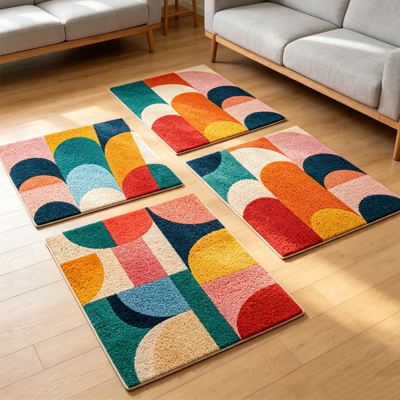 Embroidery Meaning - カラフルな幾何学模様のカーペット刺繍ラッチフックキット、ラッチフックラグボタンパッドパッケージ、スミルナパッケージカーペット