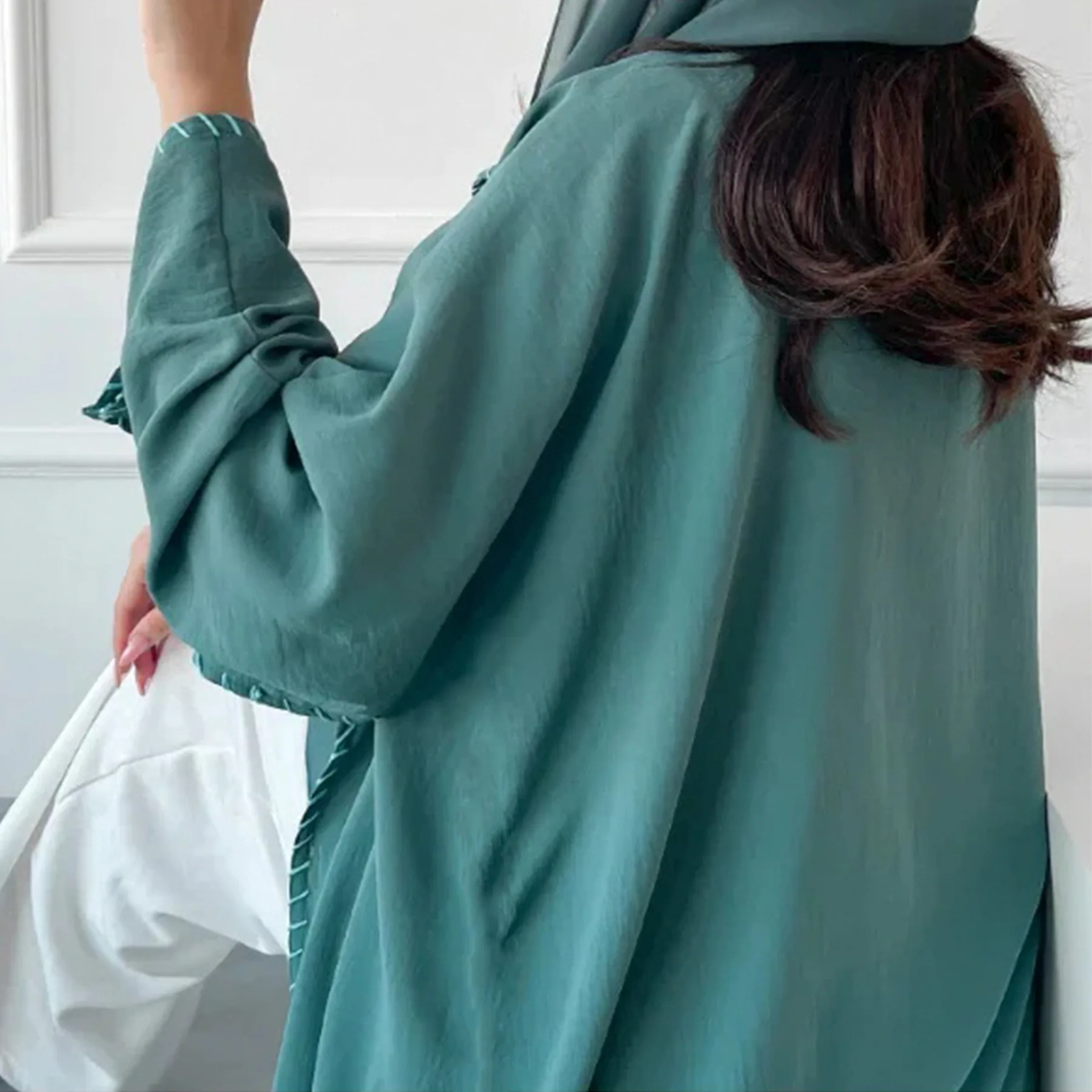 Embroidery Kebaya - モロッコ着物風オープンアバヤ高級ドバイカフタン トルコローブ 女性ムスリムヒジャブドレス イードイスラム服 ラマダン ケバヤ