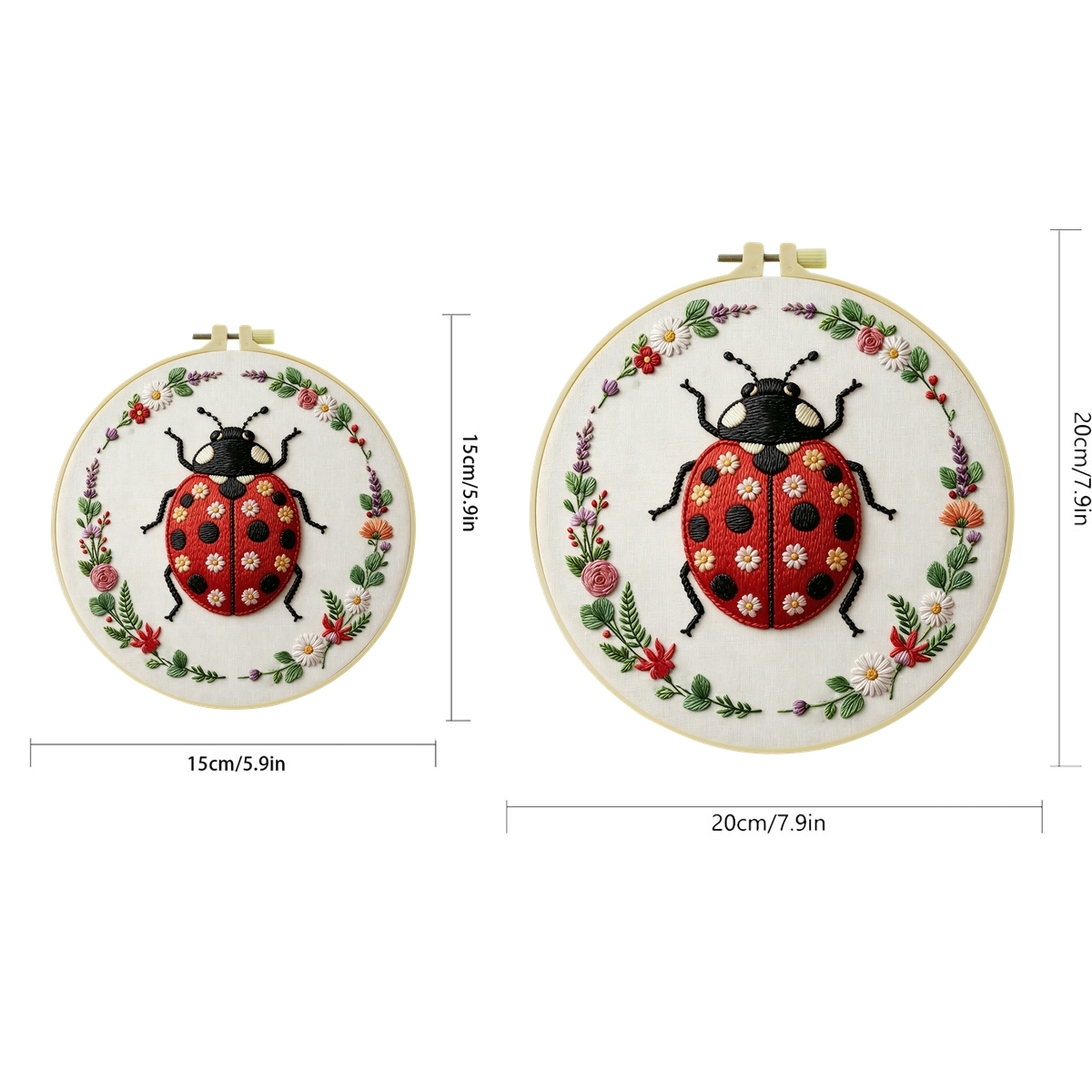 初心者向け刺繍キット1セット。クロスステッチ、花柄、テントウ - Embroidery Lady Bug のレビューと価格