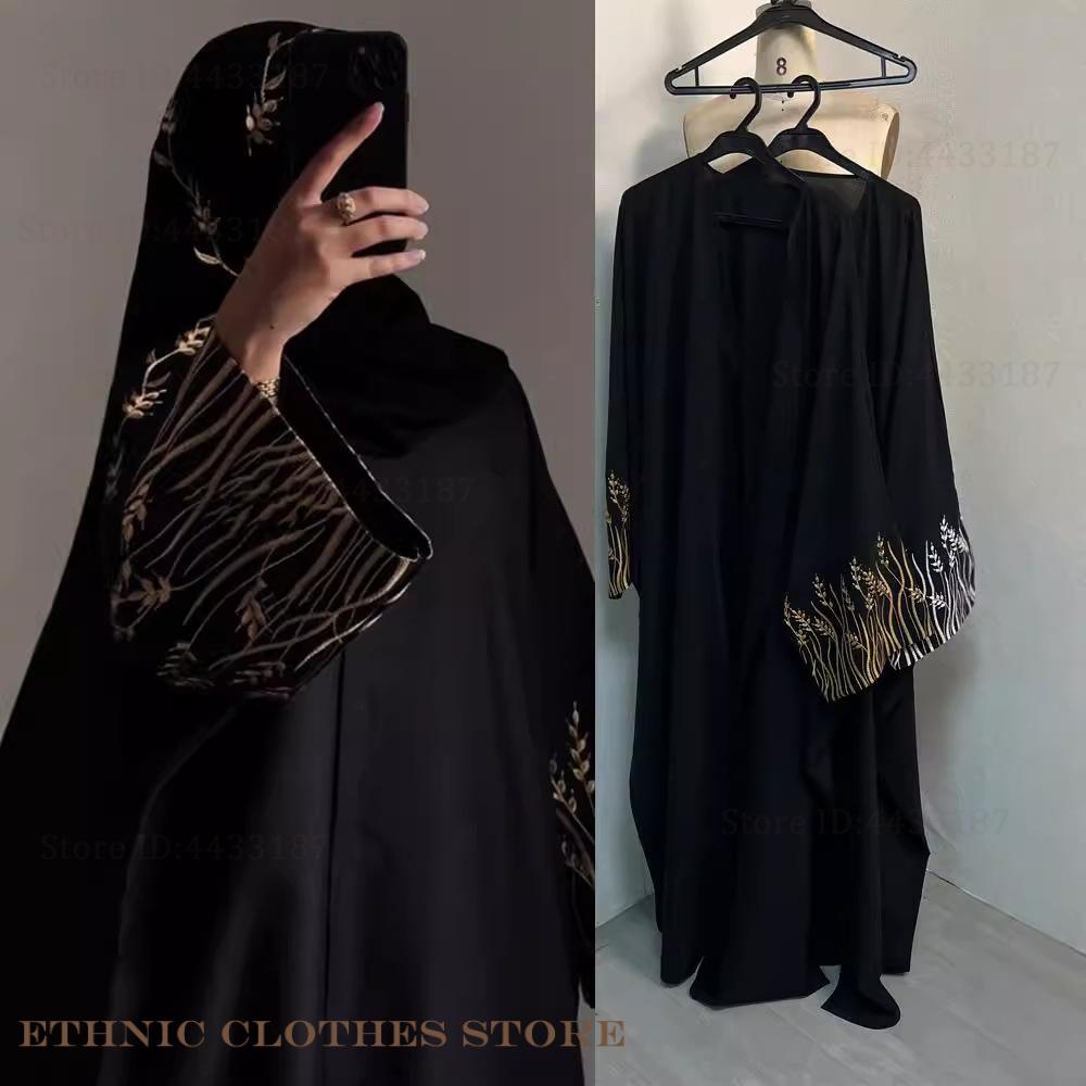 ムスリム女性用ドレス エレガントな黒の刺繍アバヤ ロングロー - Embroidery Kebaya のレビューと価格