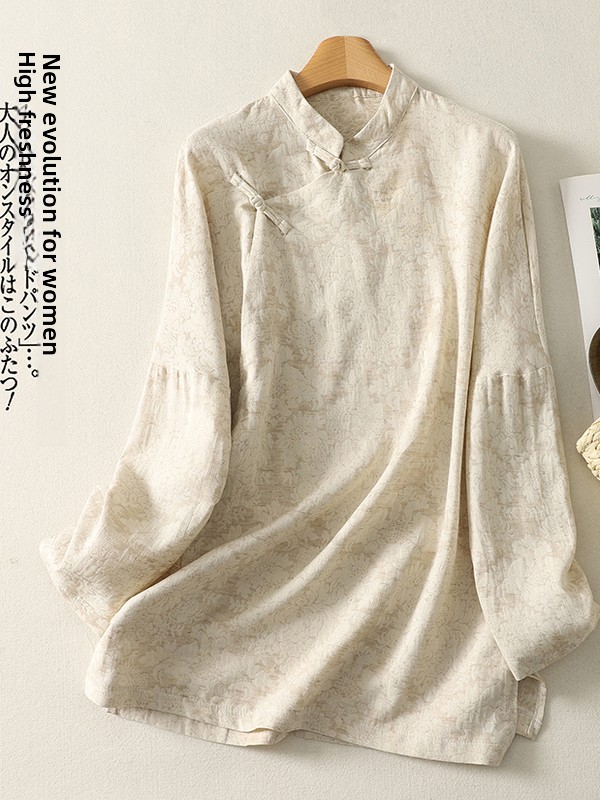 レトロ花柄刺繍コットンリネンシャツオーバーサイズレディースフ - Embroidery Cotton Shirt のレビューと価格
