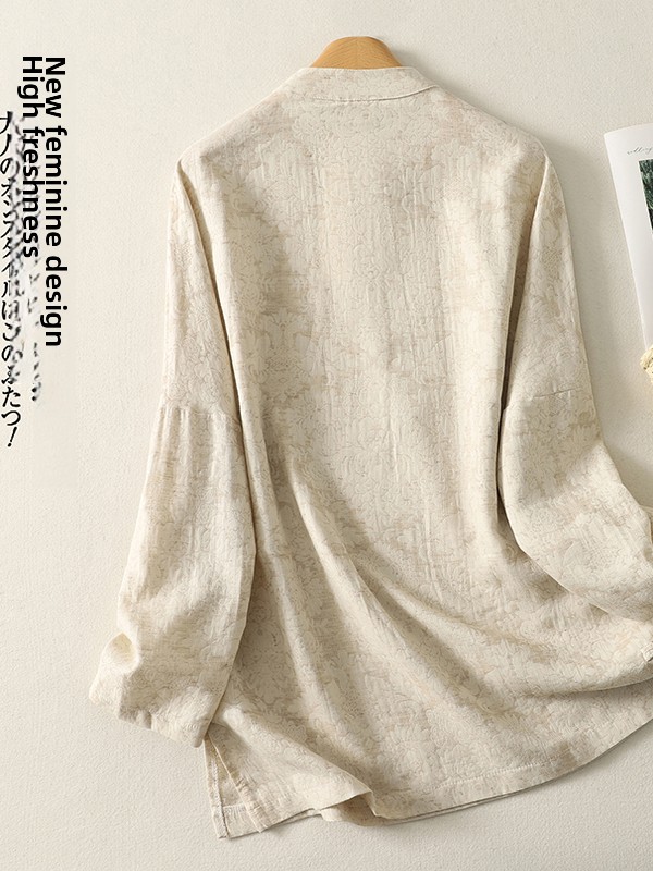 レトロ花柄刺繍コットンリネンシャツオーバーサイズレディースフ - Embroidery Cotton Shirt のレビューと価格