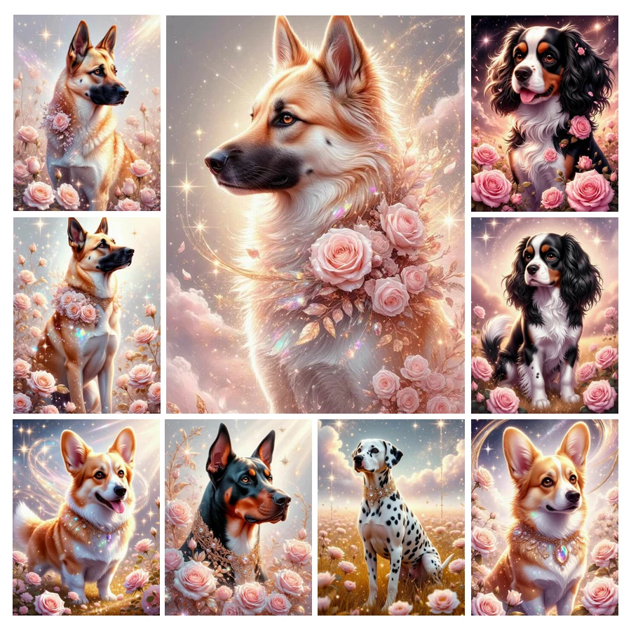 かわいい犬と花のダイヤモンドペイント、2026年新コレクショ - Embroidery Rose のレビューと価格