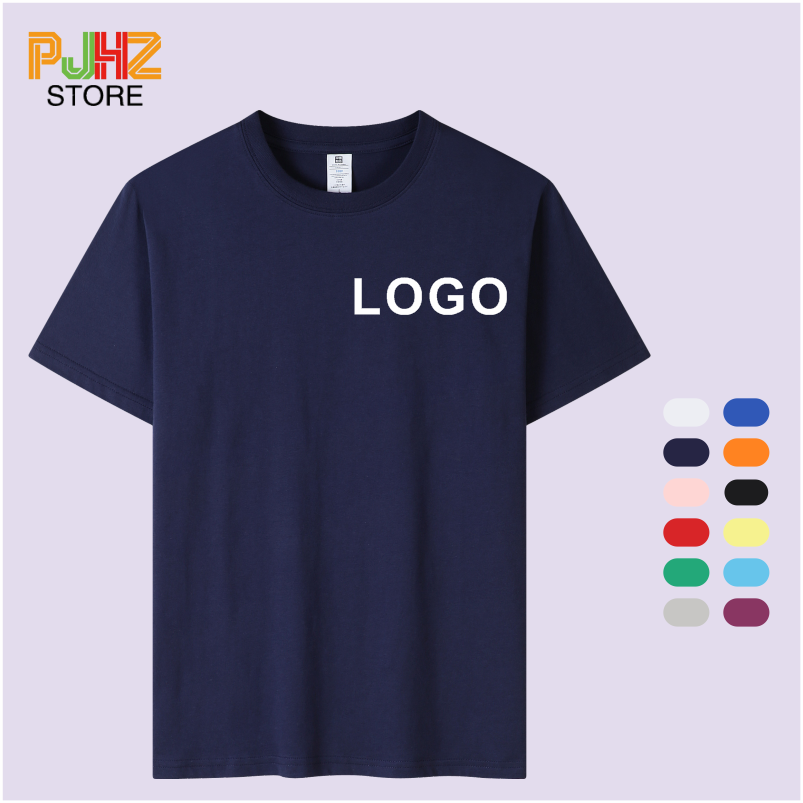 男性と女性のためのカスタムロゴ付きラウンドネックTシャツ,綿 - Embroidery Design Logo のレビューと価格
